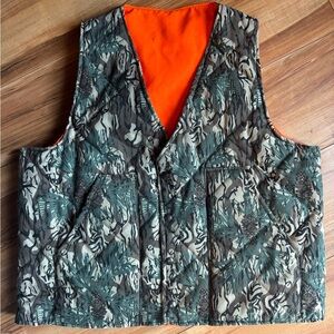 Vintage Piney Woods Natural MED Camo Quilted Reversible Vest Hunting Orange‎